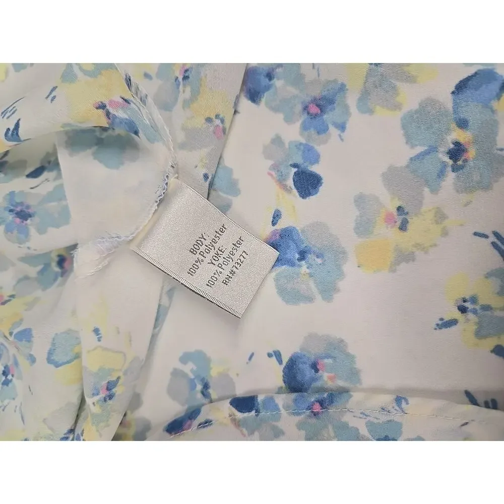 Lauren Conrad Womens Sleeveless Floral Blouse White Blue Yellow Boho Size S